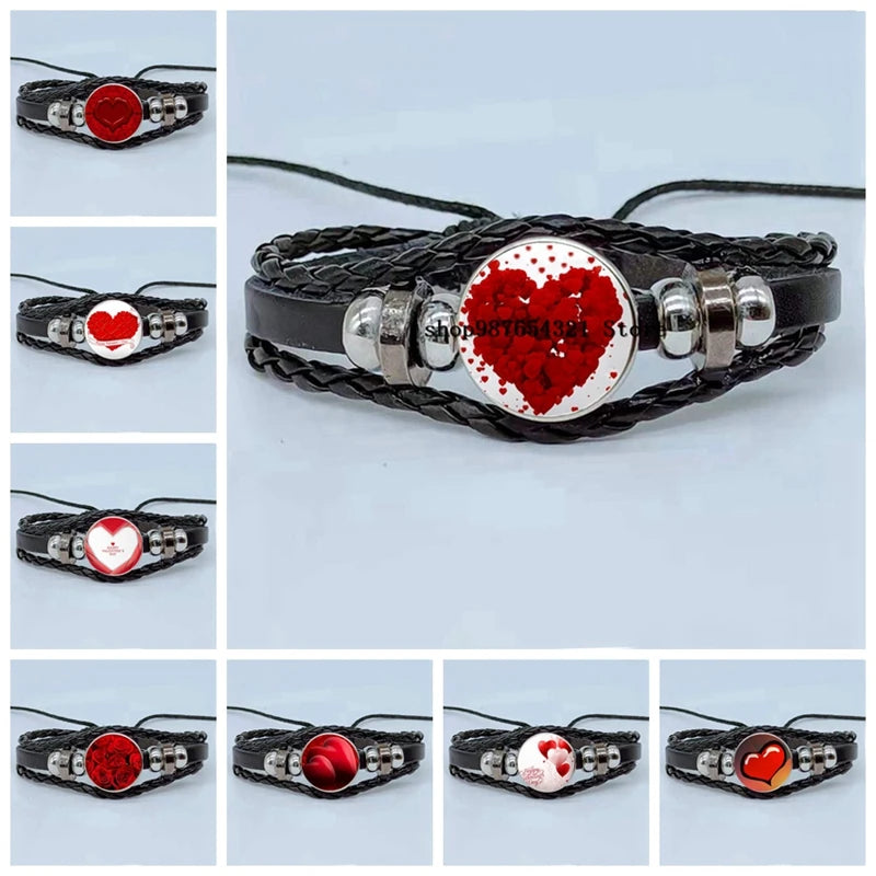 Valentine's Day Red Rose Heart Bracelet