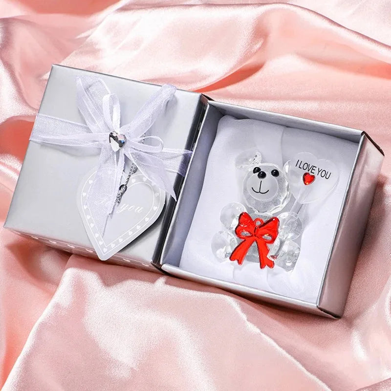 Valentines Day I Love You Crystal Bear Glass