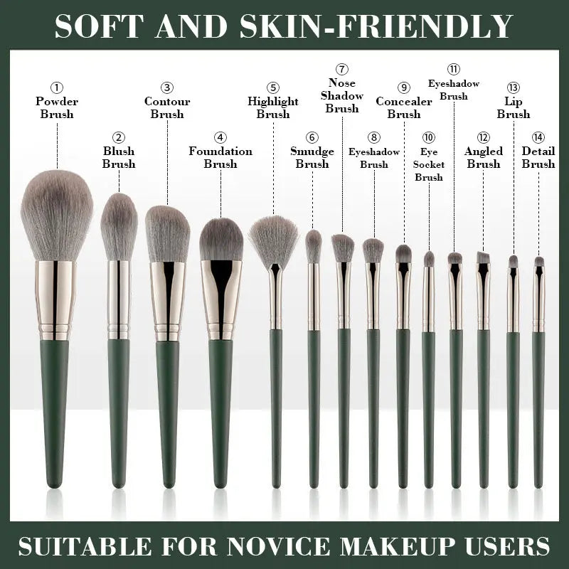 Hot Green Makeup Brushes Set