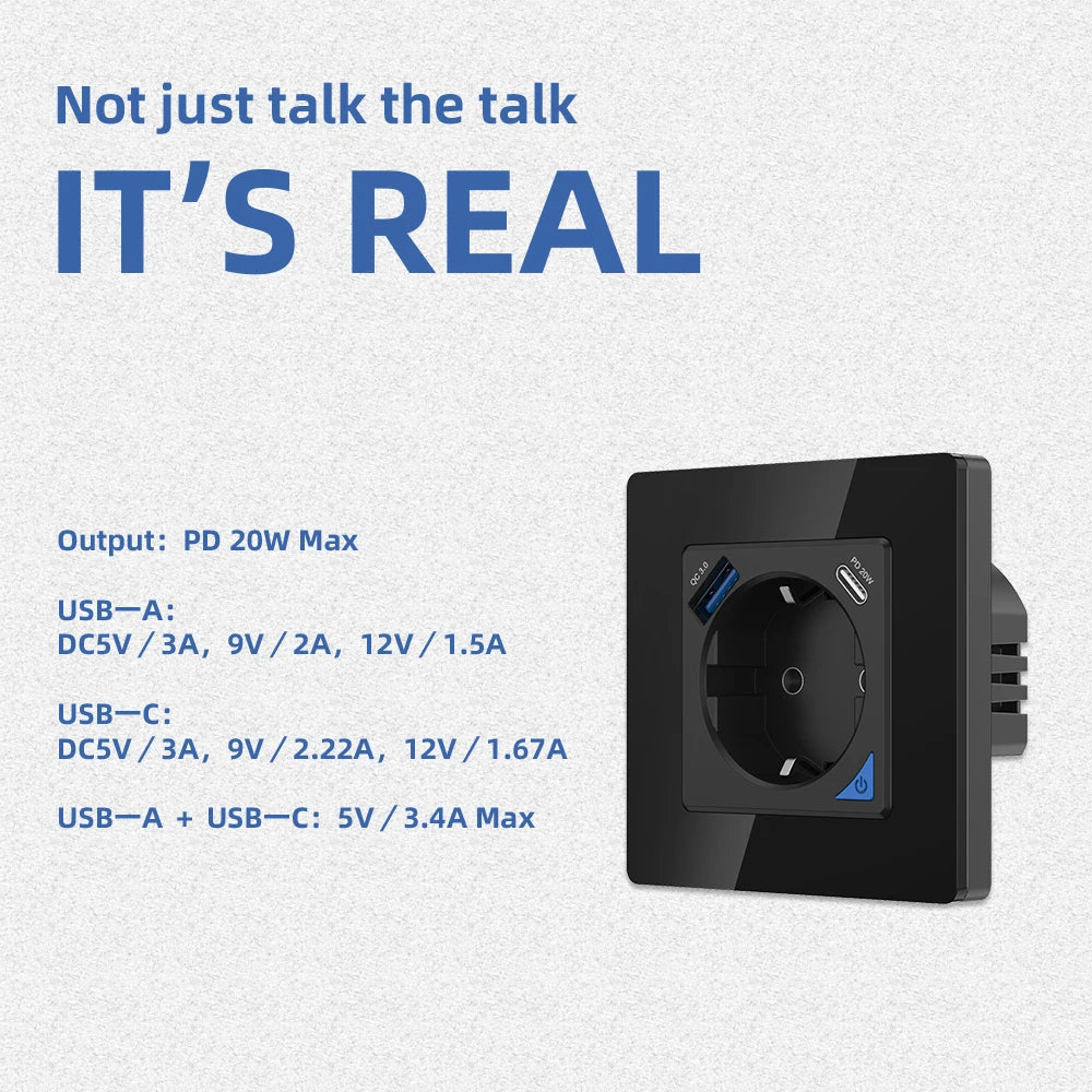 Wifi EU 16A Smart Wall Socket