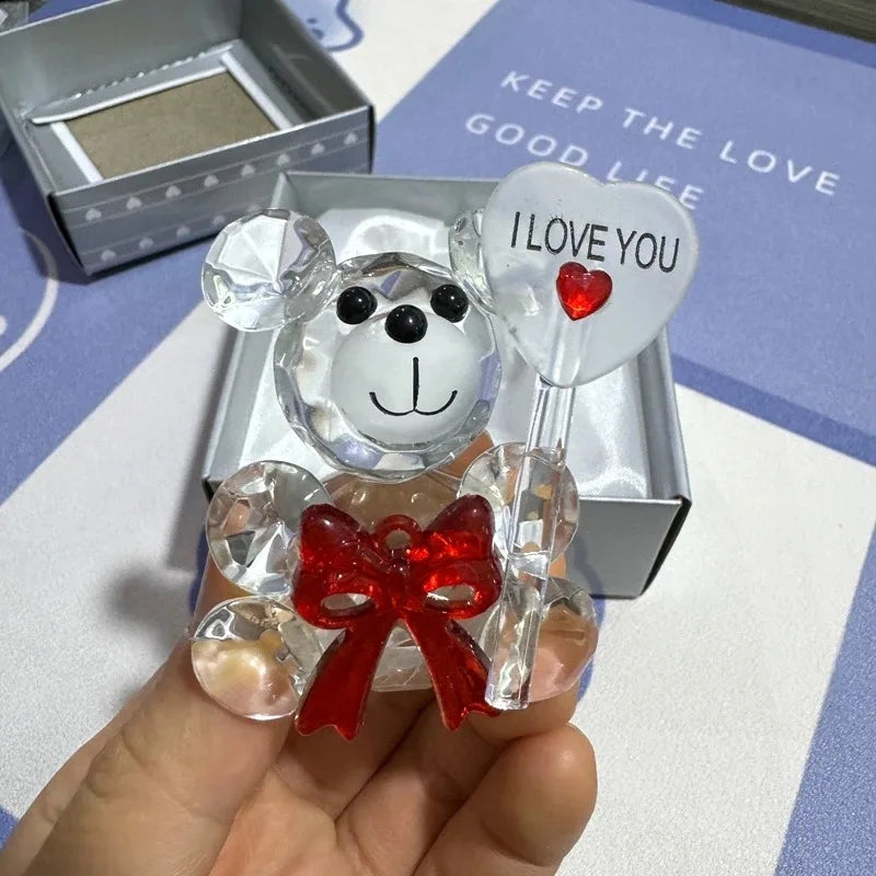 Valentines Day I Love You Crystal Bear Glass