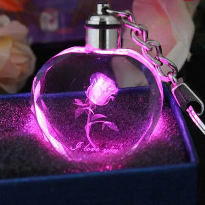 Crystal Rose Flower Heart Key Chain