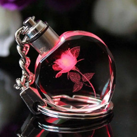 Crystal Rose Flower Heart Key Chain