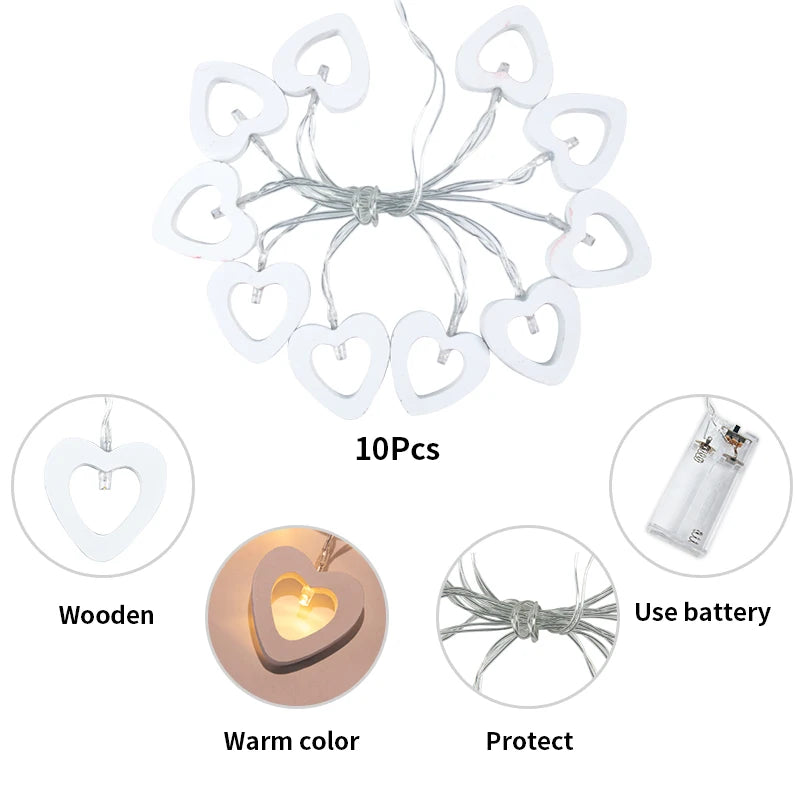 10pcs Heart String Decoration  Lights