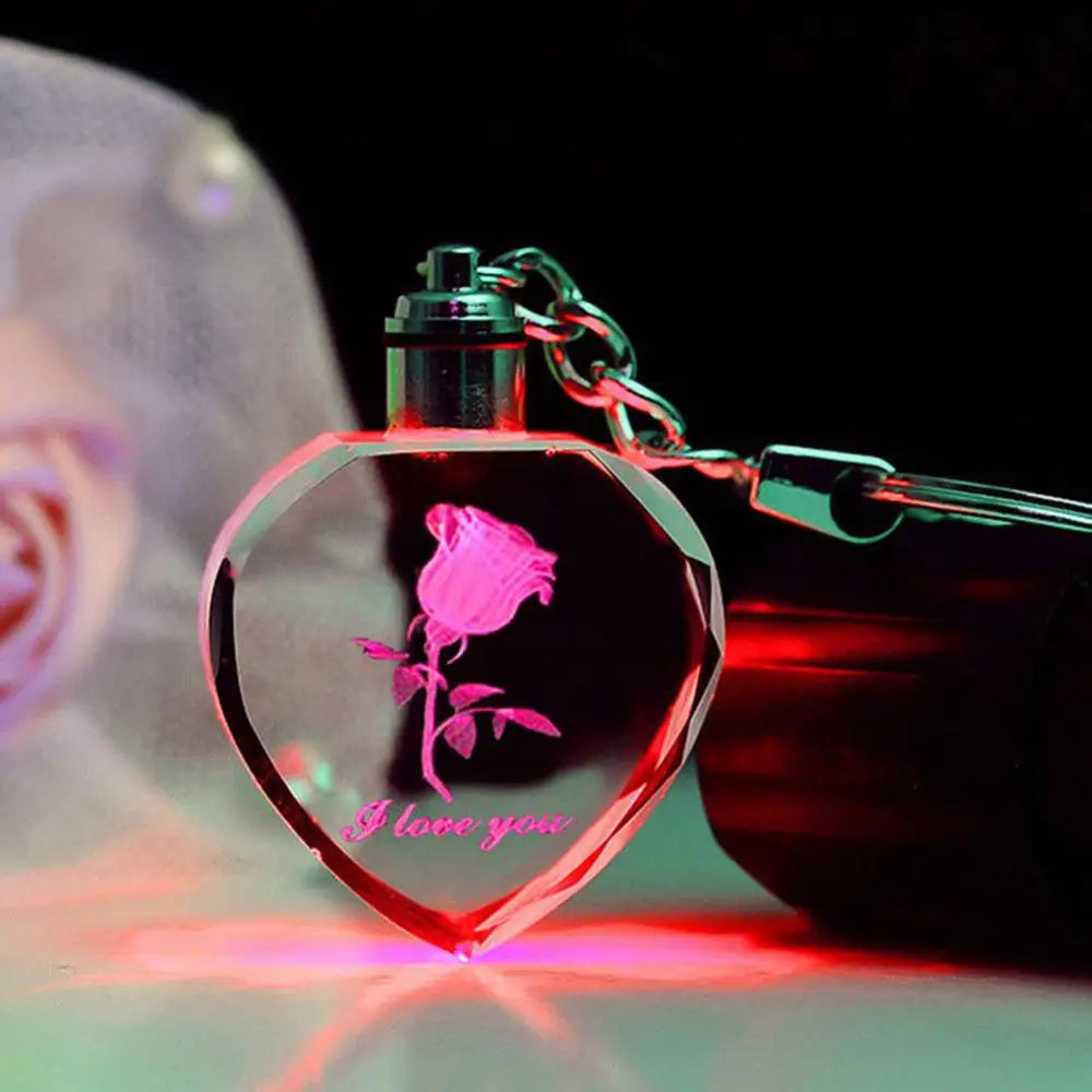 Crystal Rose Flower Heart Key Chain